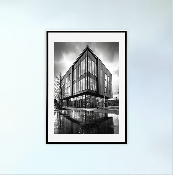 新しい建物のアートポスター黒フレームあり
