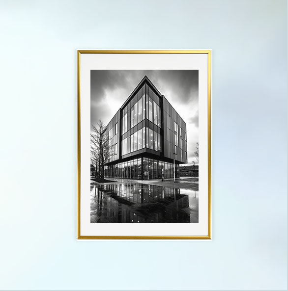 新しい建物のアートポスター金フレームあり