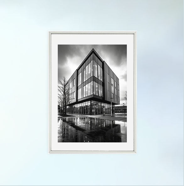 新しい建物のアートポスター銀フレームあり