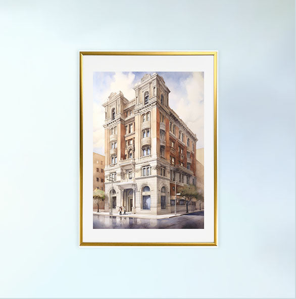 新しい建物のアートポスター金フレームあり