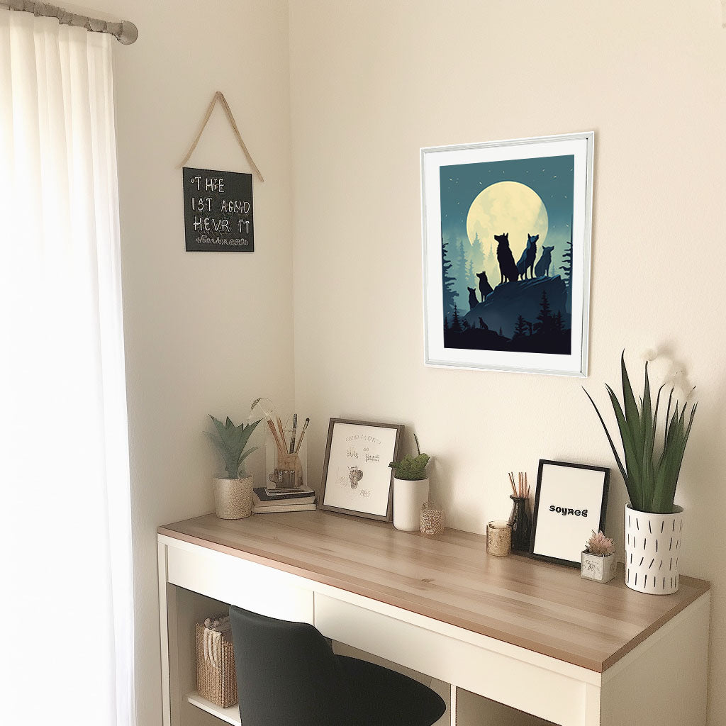 ナイトタイム・ウルフのアートポスター机配置イメージ