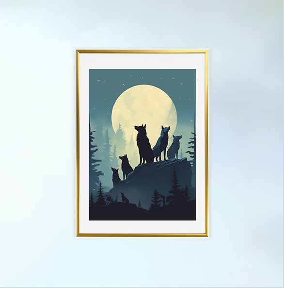 ナイトタイム・ウルフのアートポスター金フレームあり