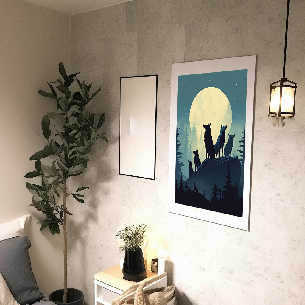 ナイトタイム・ウルフのアートポスター廊下配置イメージ