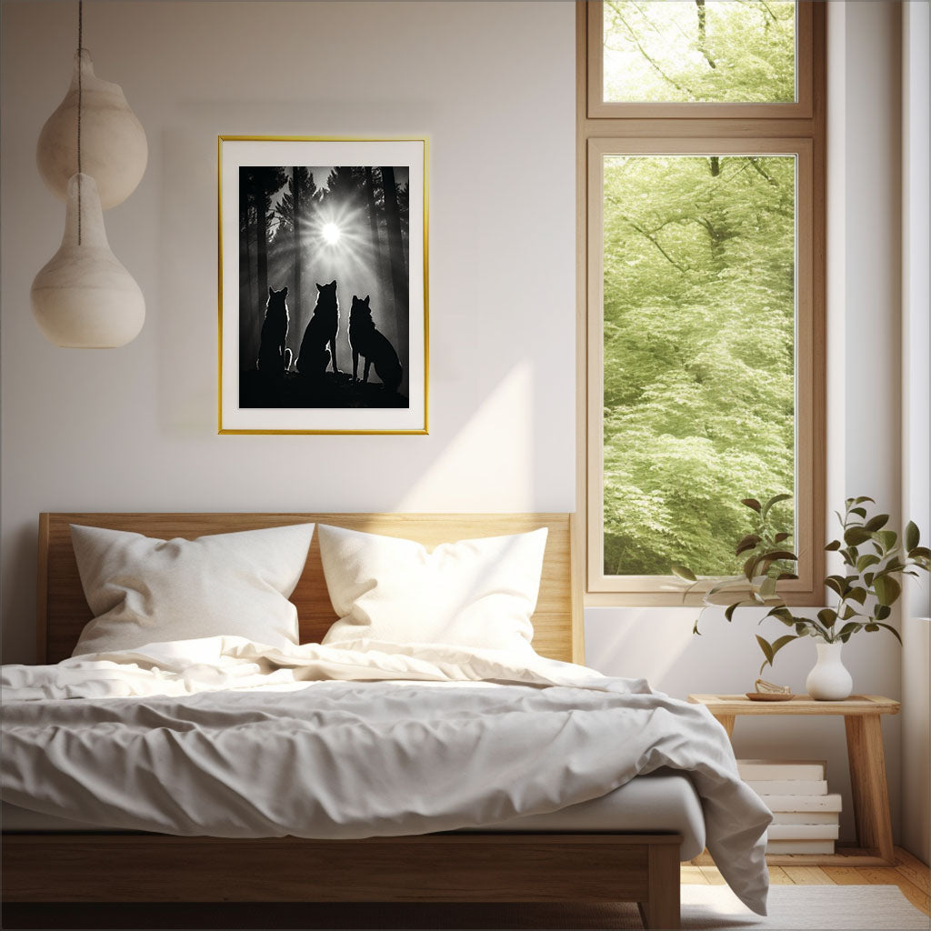 ナイトタイム・ウルフのアートポスター寝室配置イメージ