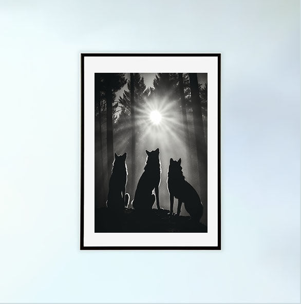 ナイトタイム・ウルフのアートポスター黒フレームあり
