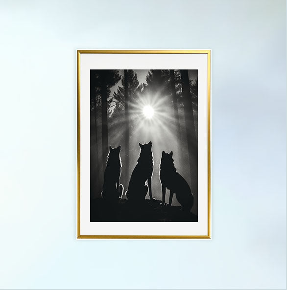 ナイトタイム・ウルフのアートポスター金フレームあり