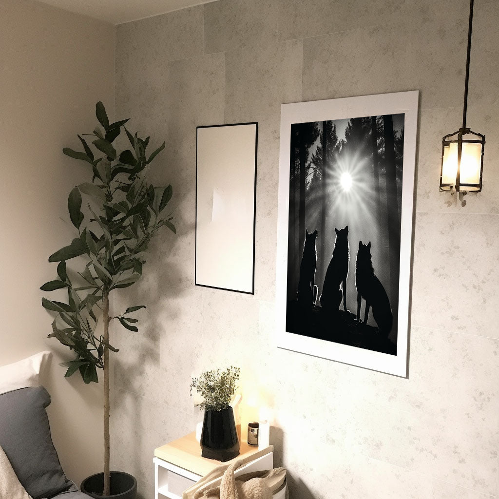 ナイトタイム・ウルフのアートポスター廊下配置イメージ