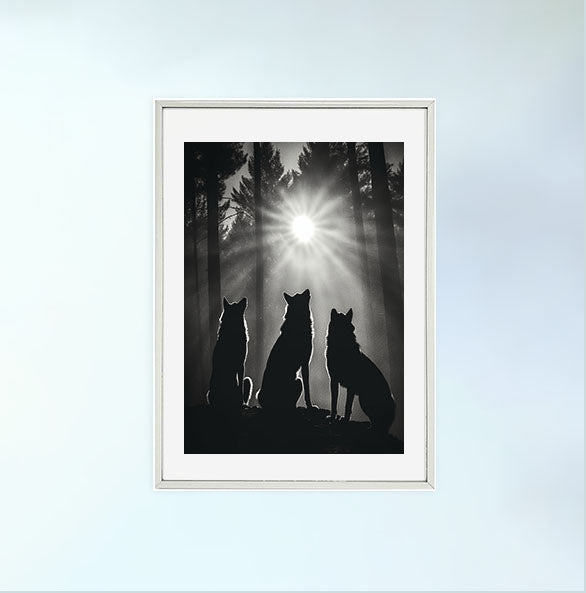 ナイトタイム・ウルフのアートポスター銀フレームあり