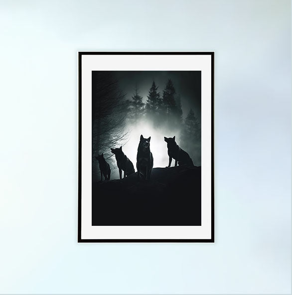 ナイトタイム・ウルフのアートポスター黒フレームあり