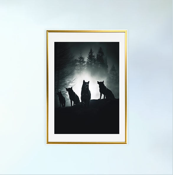 ナイトタイム・ウルフのアートポスター金フレームあり