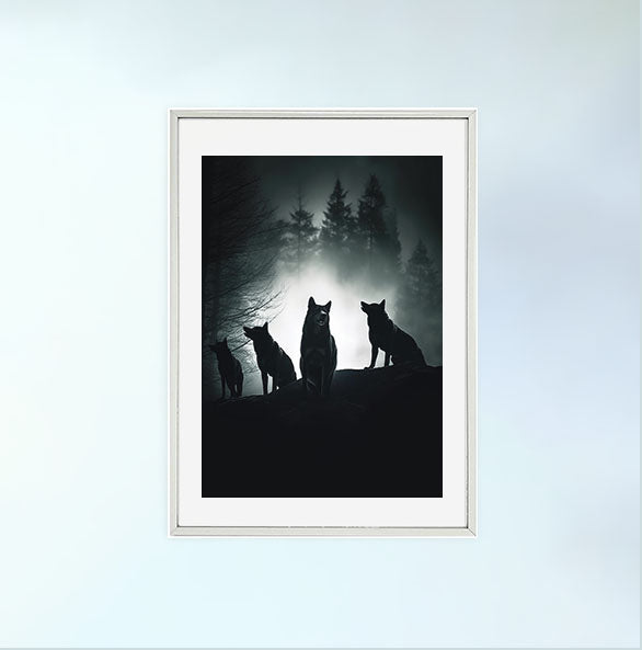 ナイトタイム・ウルフのアートポスター銀フレームあり