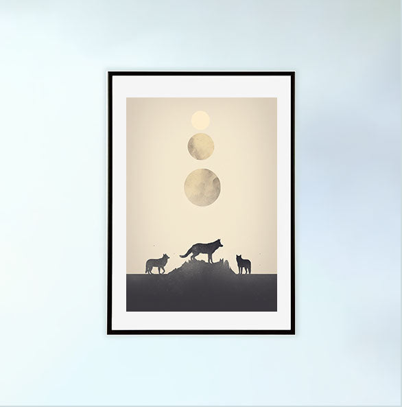 ナイトタイム・ウルフのアートポスター黒フレームあり