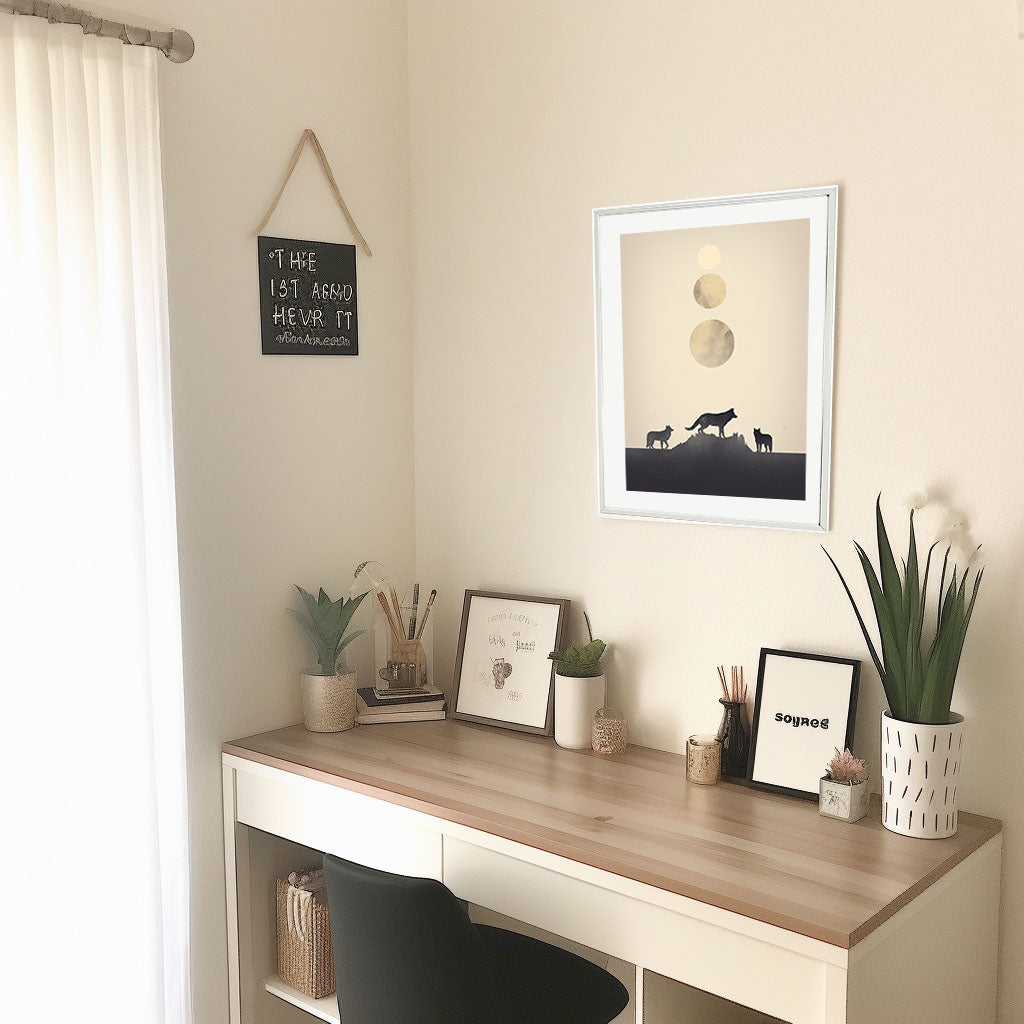 ナイトタイム・ウルフのアートポスター机配置イメージ