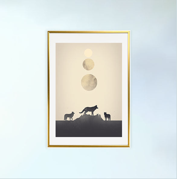 ナイトタイム・ウルフのアートポスター金フレームあり