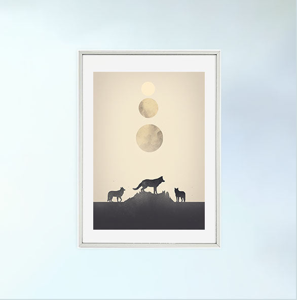 ナイトタイム・ウルフのアートポスター銀フレームあり