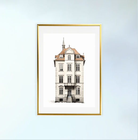 古い建物のアートポスター金フレームあり