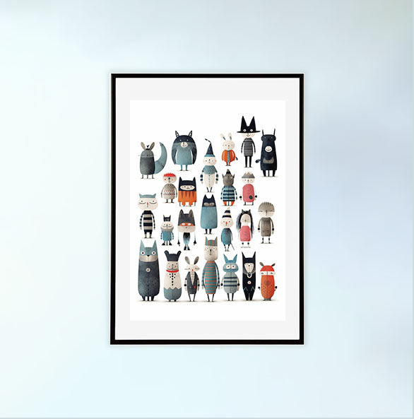 絵本のキャラクターのアートポスター黒フレームあり