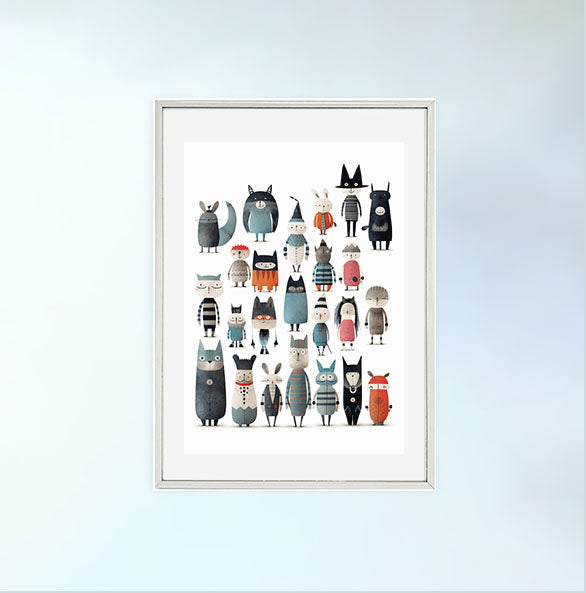 絵本のキャラクターのアートポスター銀フレームあり