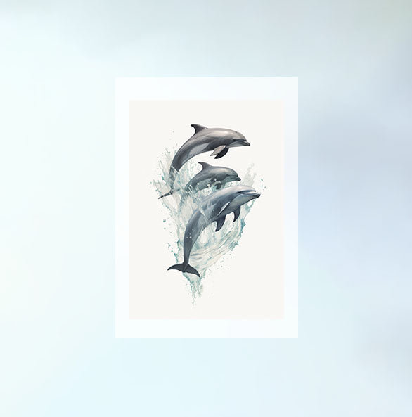 遊び心のあるイルカたちのアートポスター原画のみ設置イメージ