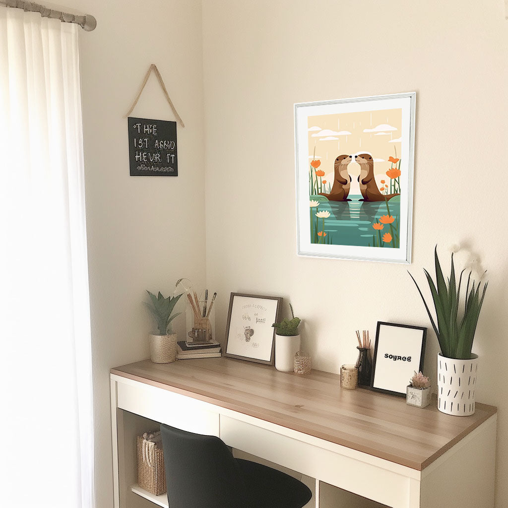 遊び心のあるラッコのアートポスター机配置イメージ