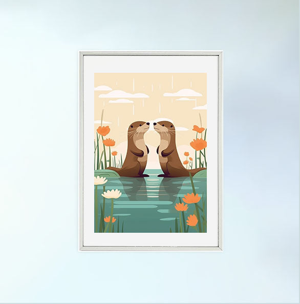 遊び心のあるラッコのアートポスター銀フレームあり