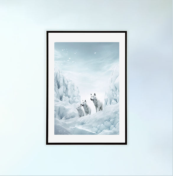 原始的な北極圏のオオカミのアートポスター黒フレームあり