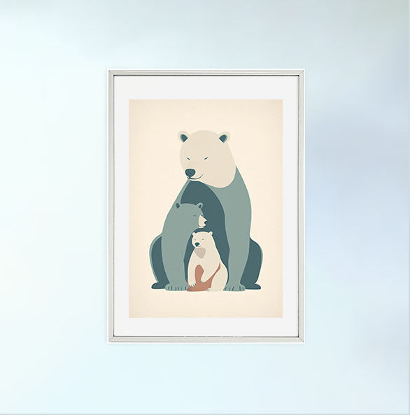 保護者であるマザーベアのアートポスター銀フレームあり