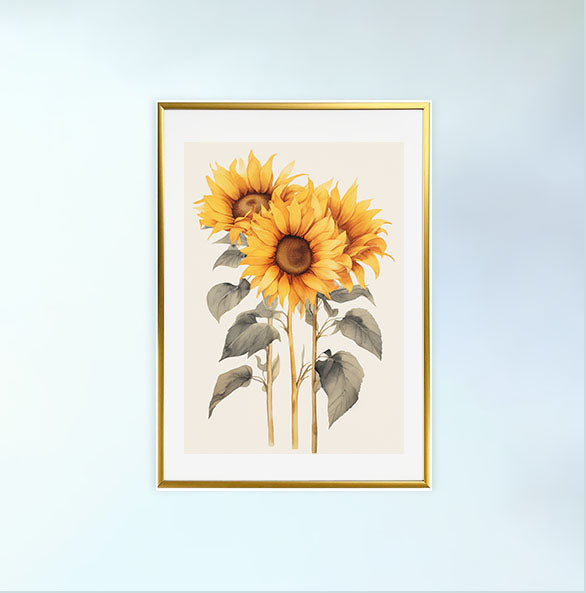 放射状に広がるひまわりのアートポスター金フレームあり