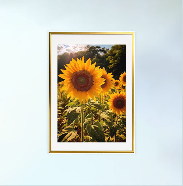 放射状に広がるひまわりのアートポスター金フレームあり
