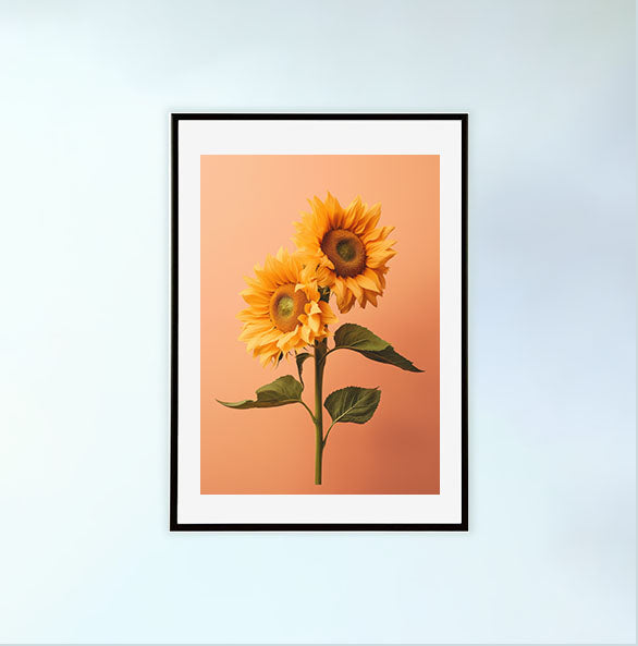 放射状に広がるひまわりのアートポスター黒フレームあり