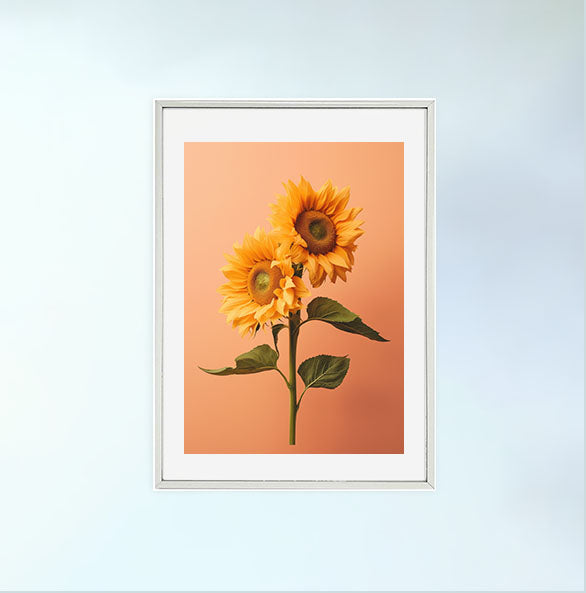 放射状に広がるひまわりのアートポスター銀フレームあり