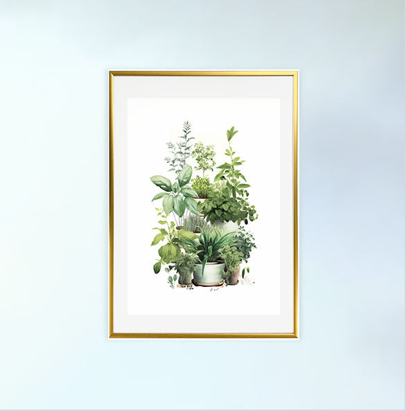 ラスティックハーブガーデンのアートポスター金フレームあり
