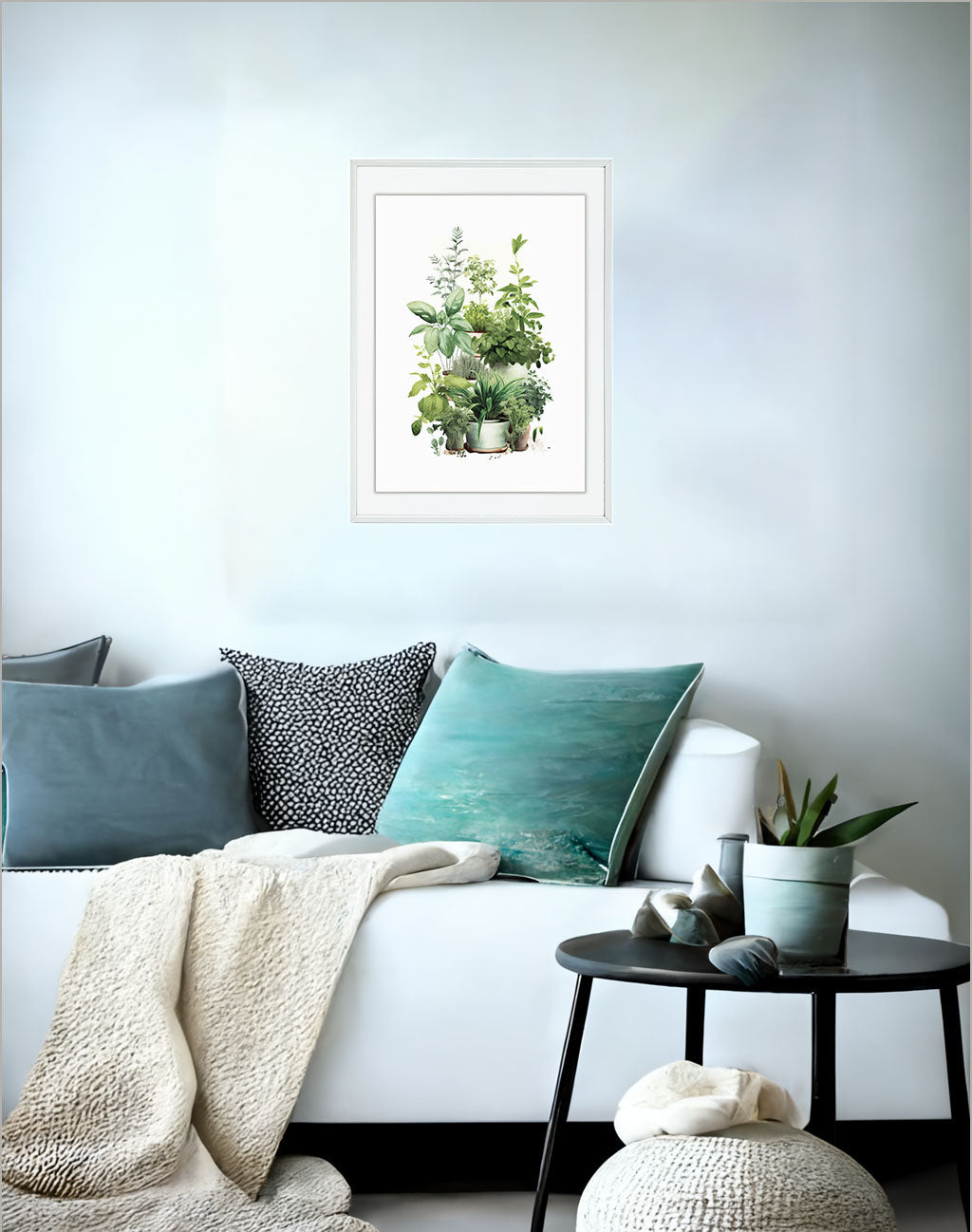 ラスティックハーブガーデンのアートポスターソファ配置イメージ