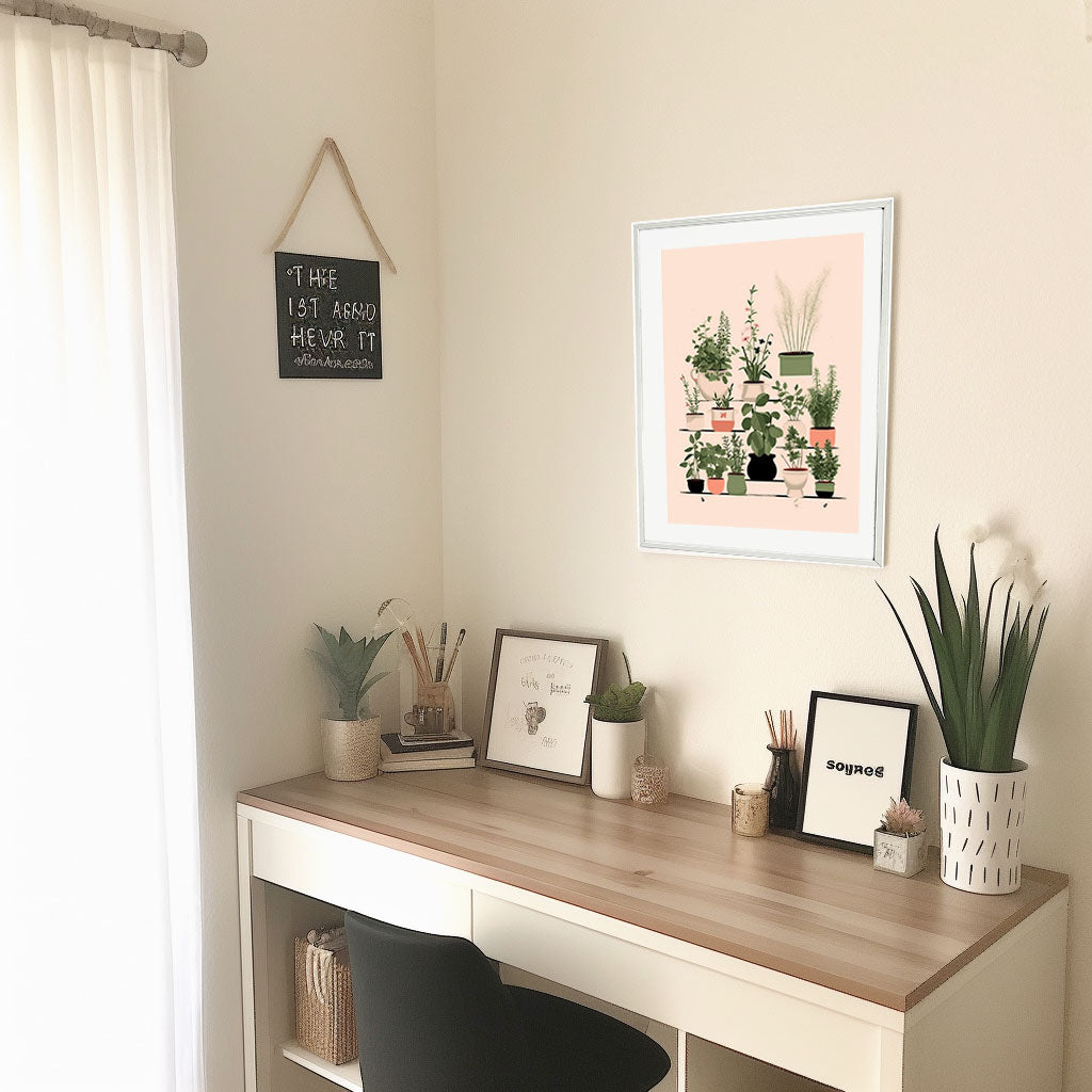 ラスティックハーブガーデンのアートポスター机配置イメージ