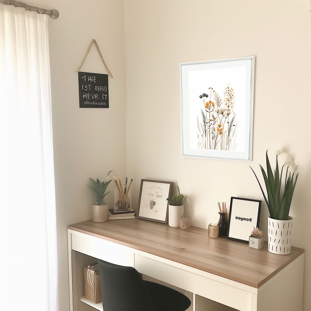 ラスティック・ワイルドフラワーのアートポスター机配置イメージ