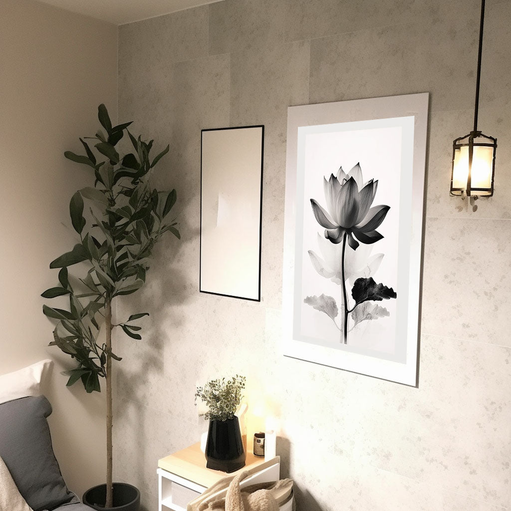 聖なる蓮のアートポスター廊下配置イメージ