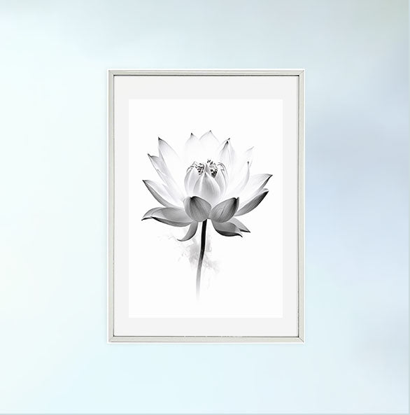 聖なる蓮のアートポスター銀フレームあり