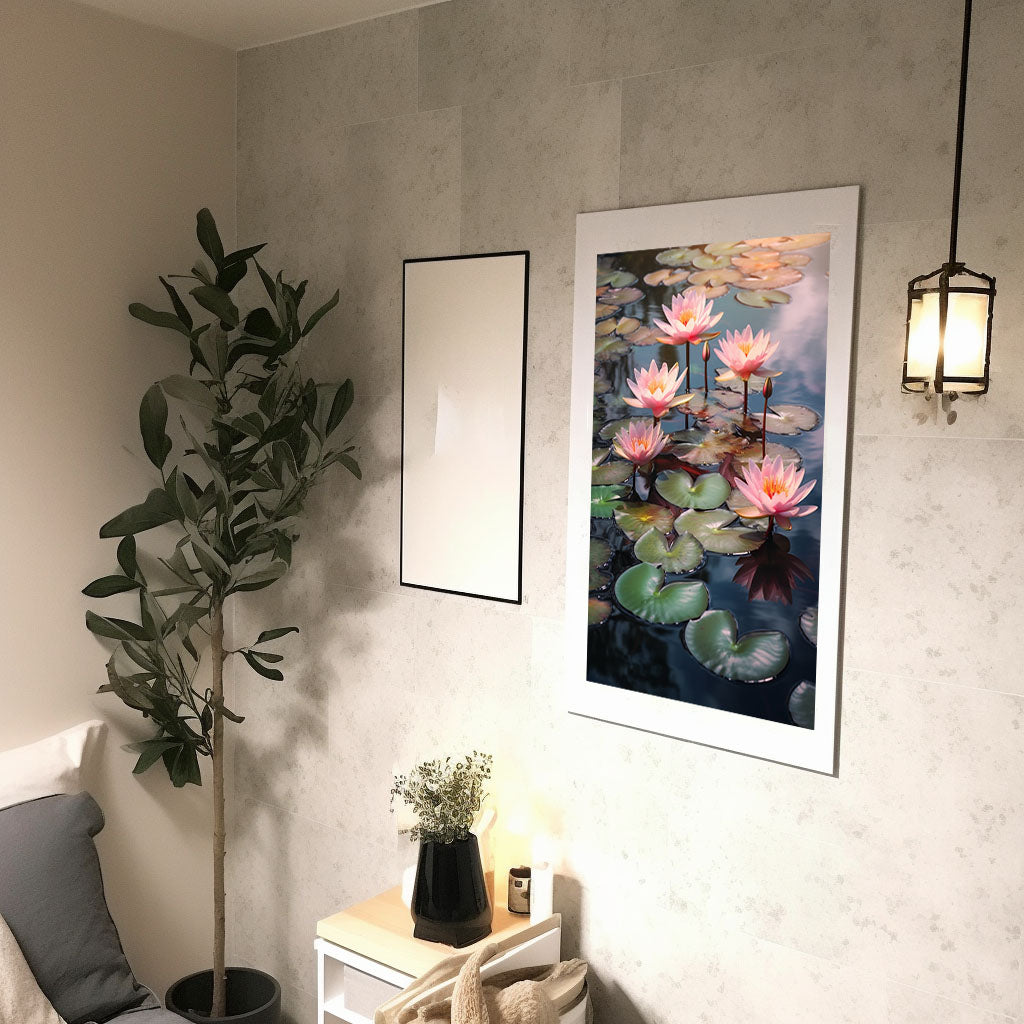静謐な百合の池のアートポスター廊下配置イメージ