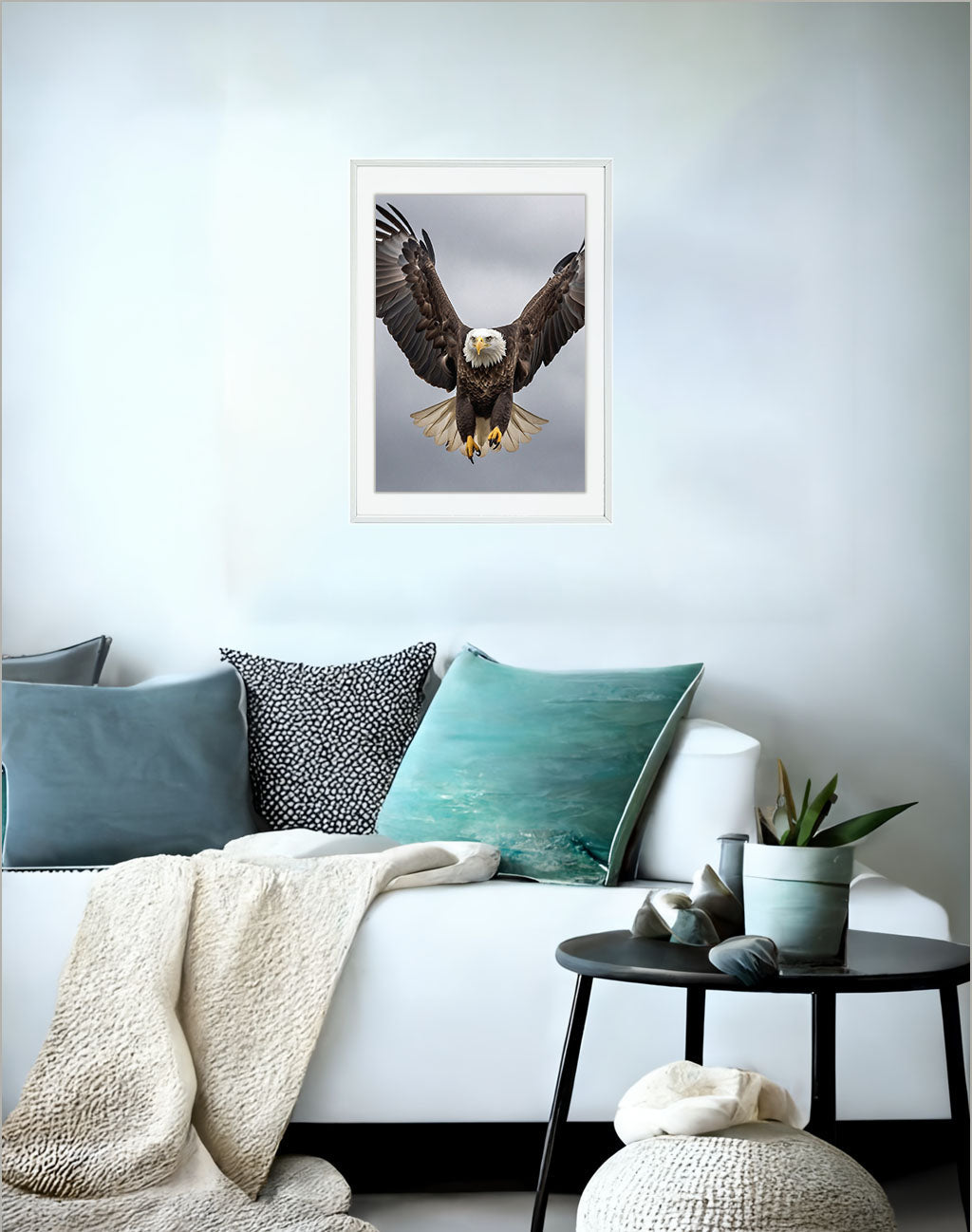 ソアリングイーグルのアートポスターソファ配置イメージ