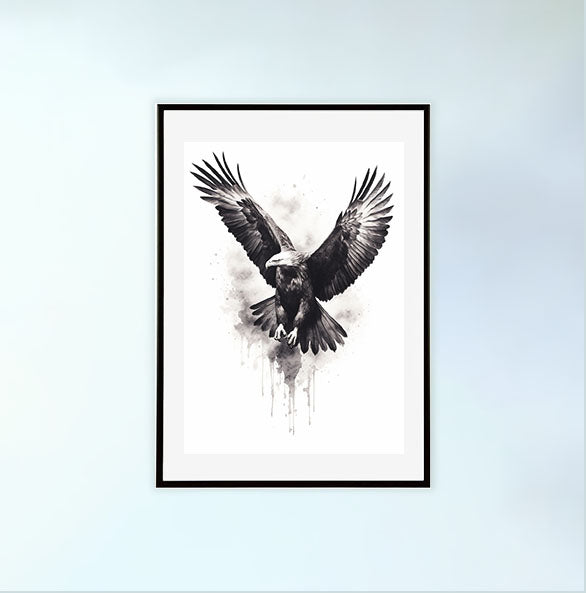 ソアリングイーグルのアートポスター黒フレームあり