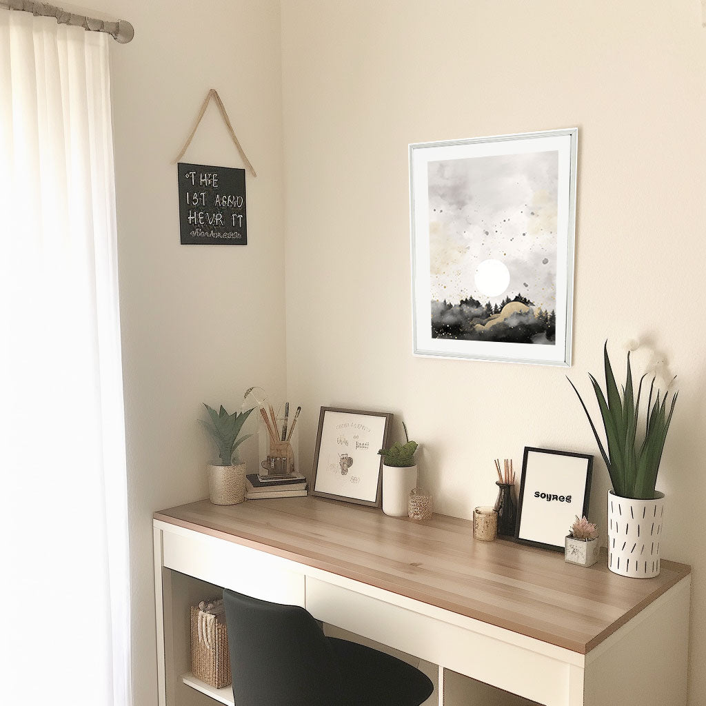 微妙なリズムのアートポスター机配置イメージ