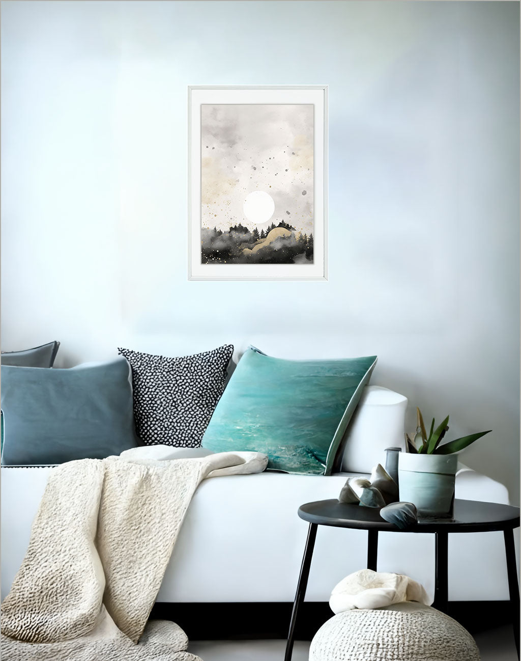 微妙なリズムのアートポスターソファ配置イメージ