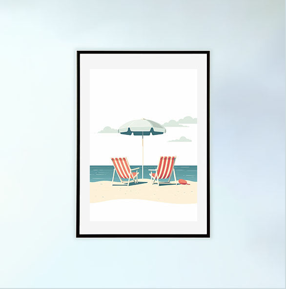 夏の海のアートポスター黒フレームあり
