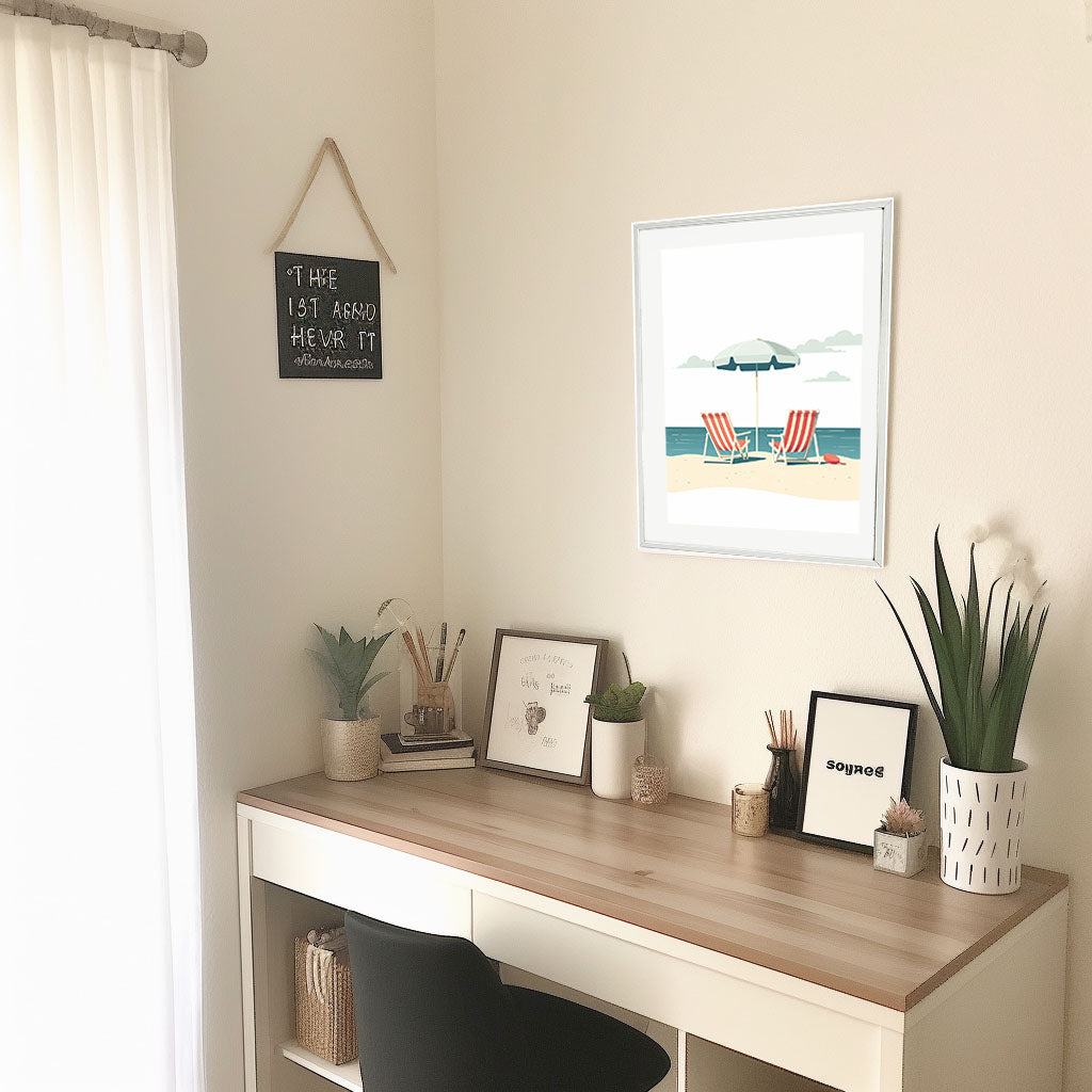 夏の海のアートポスター机配置イメージ