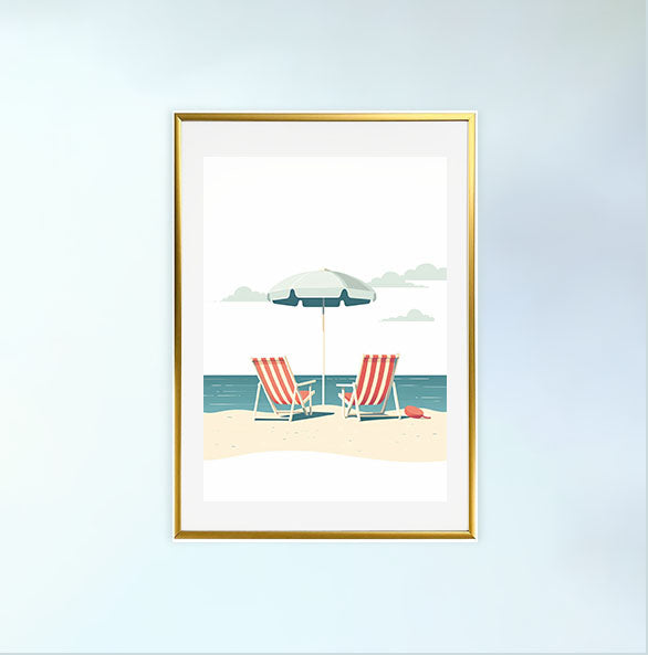 夏の海のアートポスター金フレームあり