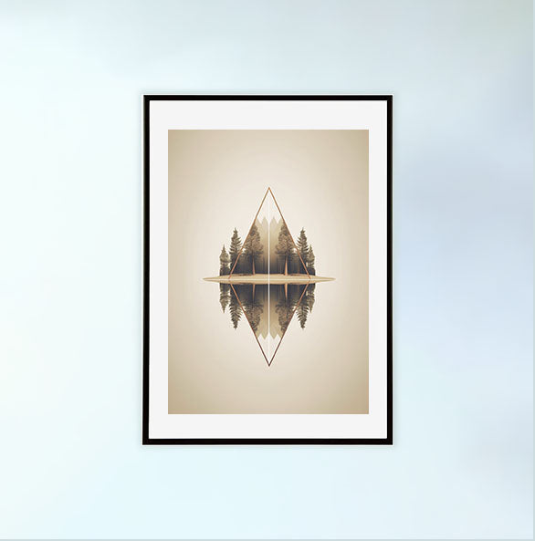 シンメトリーリフレクションのアートポスター黒フレームあり