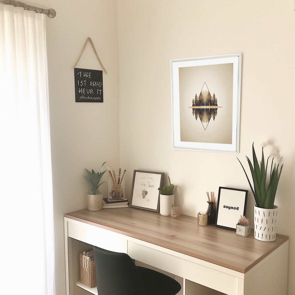 シンメトリーリフレクションのアートポスター机配置イメージ