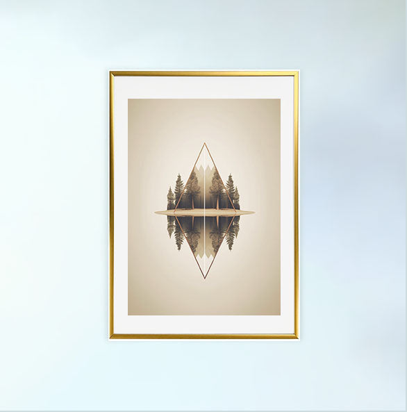 シンメトリーリフレクションのアートポスター金フレームあり