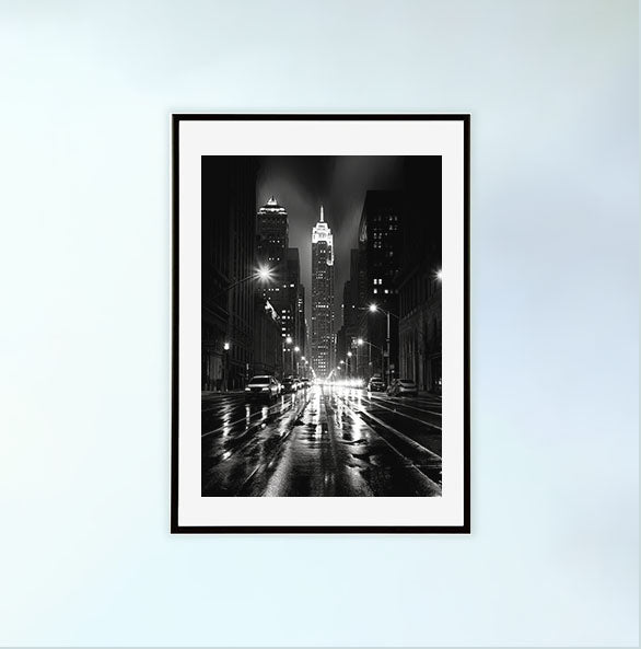 都市の夜景のアートポスター黒フレームあり