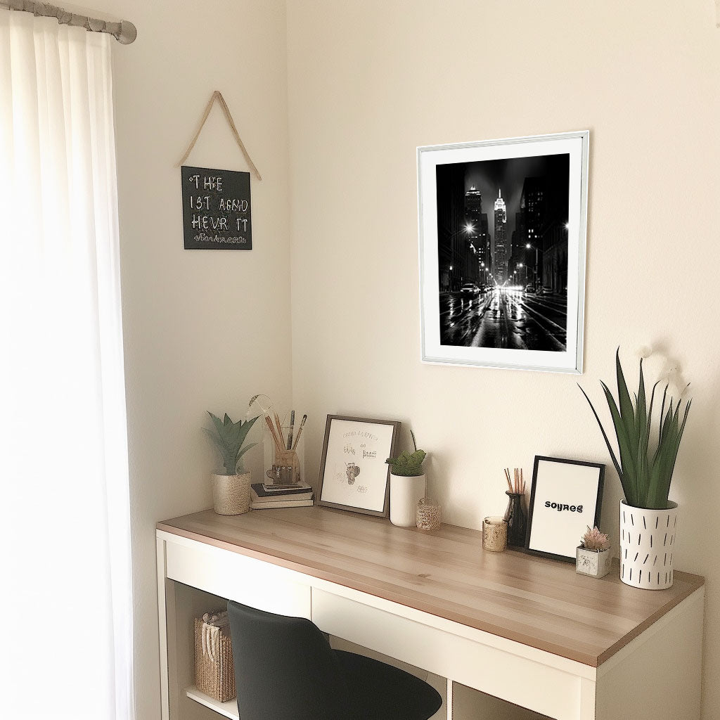 都市の夜景のアートポスター机配置イメージ